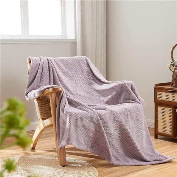 Super Soft Throw Blanket Light Purple Premium Silky Flannel Fleece LeavesPattern - Picture 3 of 6